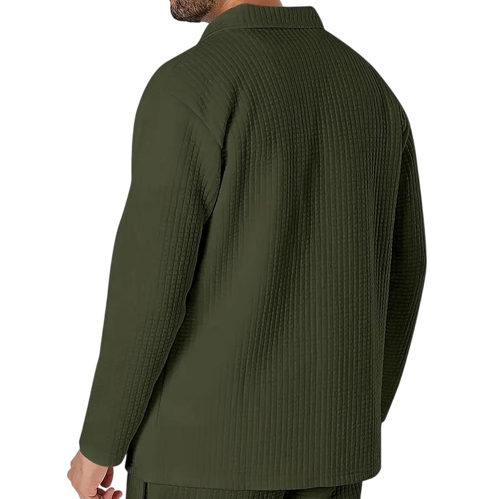 Herren Knitterarm Klein Kariert Revers Jacke Anzug Herren Modischer Langarm Hosenanzug