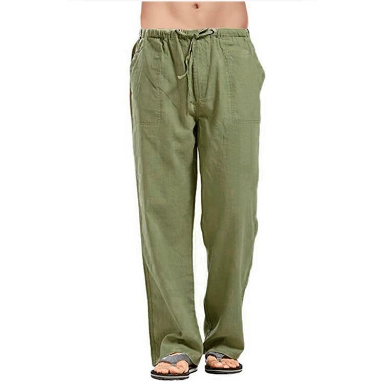Pánské kalhoty Bavlna Len Rovné Plážové Kalhoty Pánské Ležérní Jaro Léto Prodyšné Pas Fitness Joggers Kalhoty Streetwear