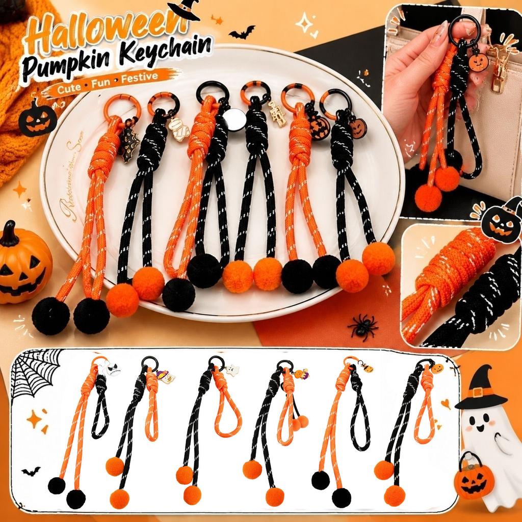Halloween Pumpkin Keychain with Bat Charm and Rope Design Durable Lightweight Accessory for Bags and Keys Suitable for Seasonal Decoration