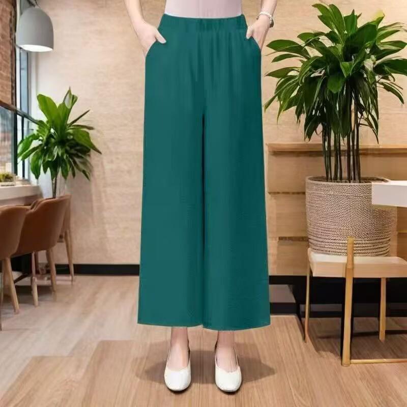 

Ice Silk Cotton Linen High-Waist Wide-Leg Pants for Women - Summer 2026 Collection 5XL зелений