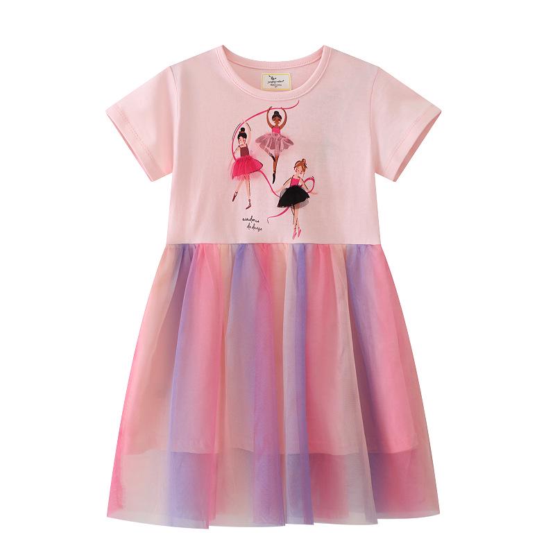 Girls Mesh Cartoon Summer Dress - Stylish Princess Design for Kids 4T