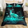 Teal Deer Duvet Cover Set Deer Antlers Bedding Sets Butterfly Safari Animals Comforter Cover Elk Wildlife Christmas Quilt Cover