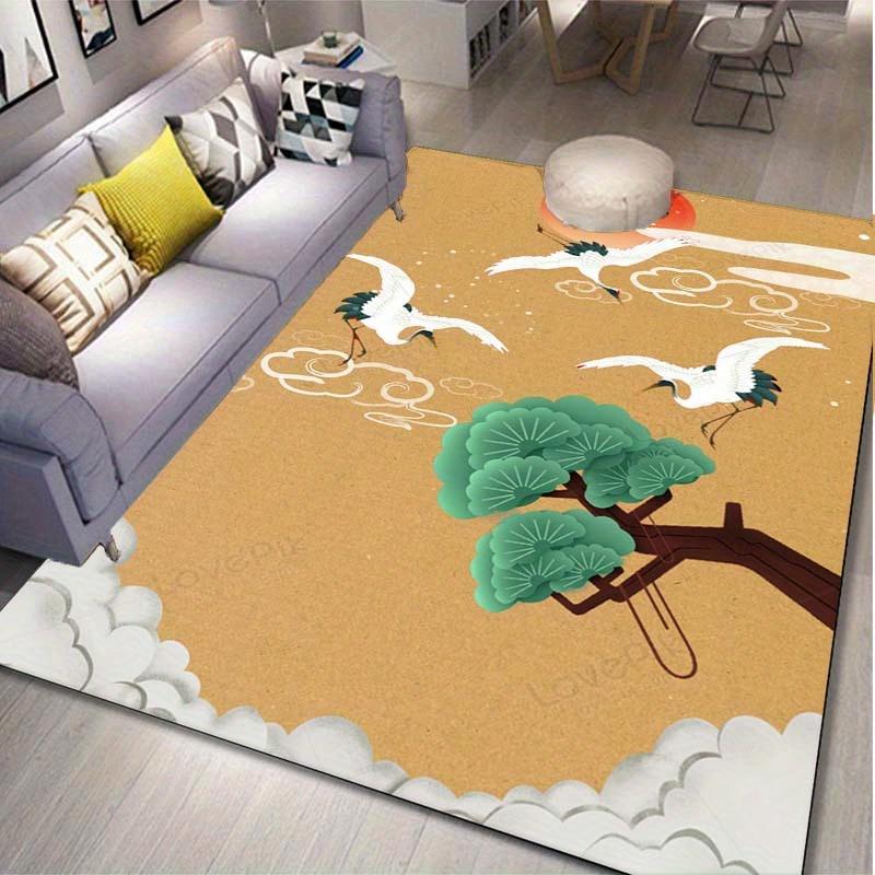 

Oriental Crane Rug with Pine Tree Motif, Traditional Asian Inspired Carpets for Zen Living Rooms - Cultural Home Decor 50x80cm