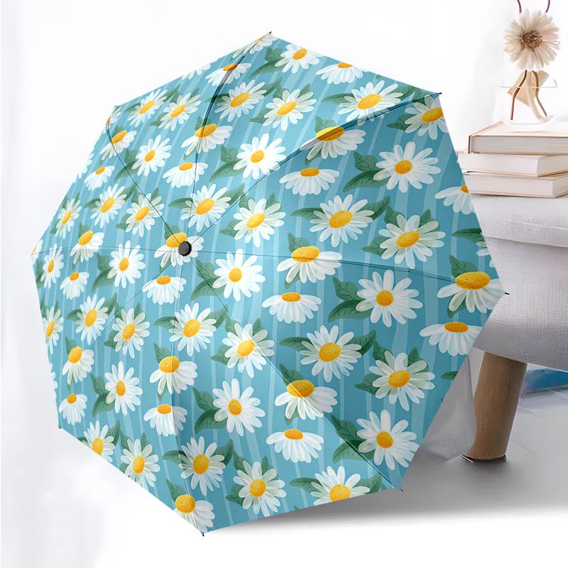 Flowers Florals Themed Folding Umbrella Fashion Auto-Open 8 Iron Ribs Plastic Handle Foldable Sunshade Perfect Christmas Gifts