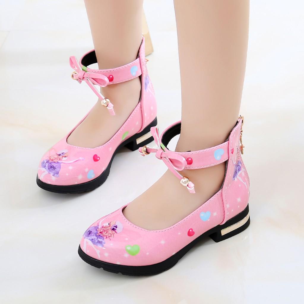 

Дети Младенцы Дети Девочки Мультфильм Сердце Bowknot Zip Одиночная принцесса Обувь