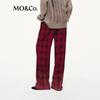 MO&Co. Red-Black Plaid High-Waist Casual Pants