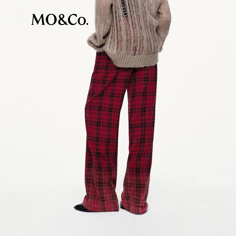 MO&Co. Red-Black Plaid High-Waist Casual Pants