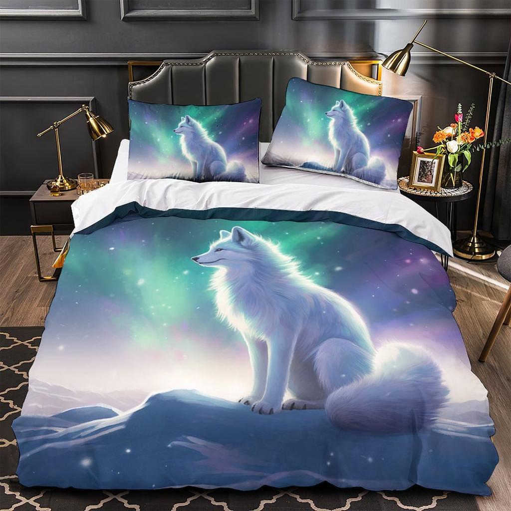 3D Wolfsmuster Bettwäscheset Tier Daunen Bettbezug Kissenbezug 2/3-teilig für Einzel-/Doppelbetten Jungen Jugendliche Herrenbezug, Geburtstagsgeschenk