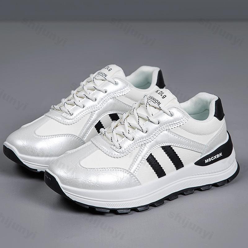 Fashion Women's Leisure Sports Shoes Non Slip Comfortable Lace Up PU Leather Sneakers Increased Height Design Casual Shoes Zapatos Mujer