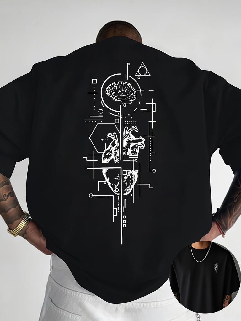 2026 New Creative Front and Rear Printed Pattern Round Neck Tshirt Pure Cotton Summer Trendy Fashion Short Sleeve Casual Top