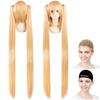CaseEden Cosplay Long with Gold Blonde Includes 2 Wig Nets Wig, Twintails, 120cm, Bun, Heat-Resistant, Gradient,
