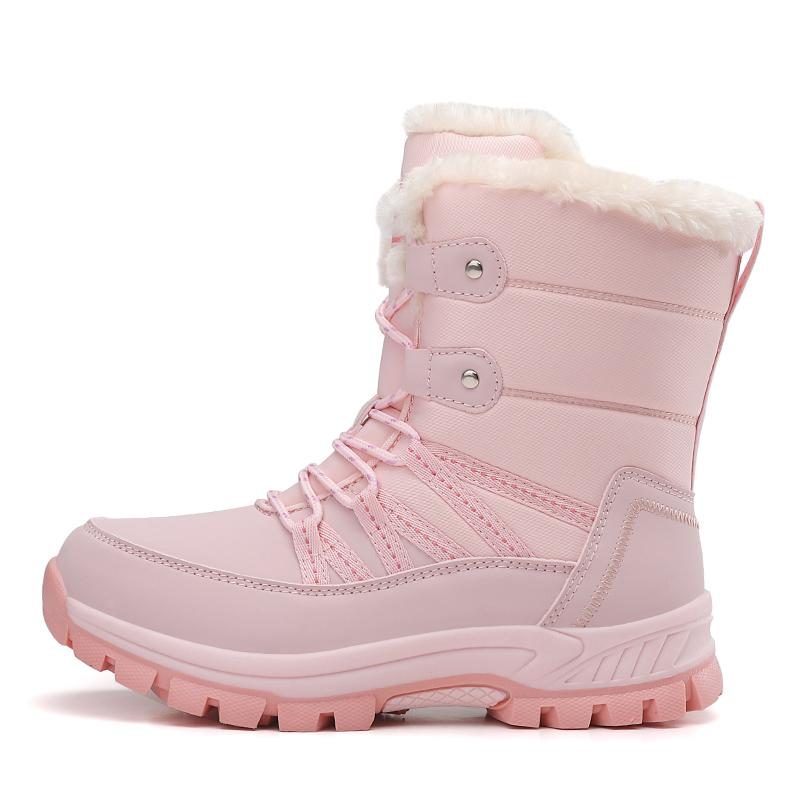 Winter Snow Boots Women High Top Lace-up Plush Warm Soft Solid Color Casual Shoes Women  Anti-slip Hiking Shoes Women