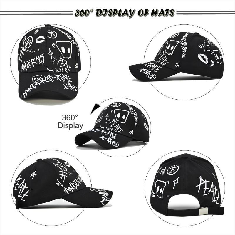 Graffiti Printed Unisex Baseball Cap Cotton Adjustable Size Summer Hat Trendy Embroidered Logo