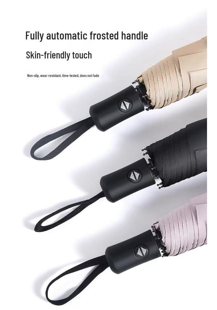 8-Rib Automatic Three-Fold Umbrella with Logo, Thickened Black Glue for Sun and Rain