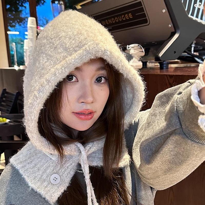 Korean Style Hat Scarf Women'S Autumn And Winter Warm Ear Protection Hooded Scarf Knitted Wool Hat