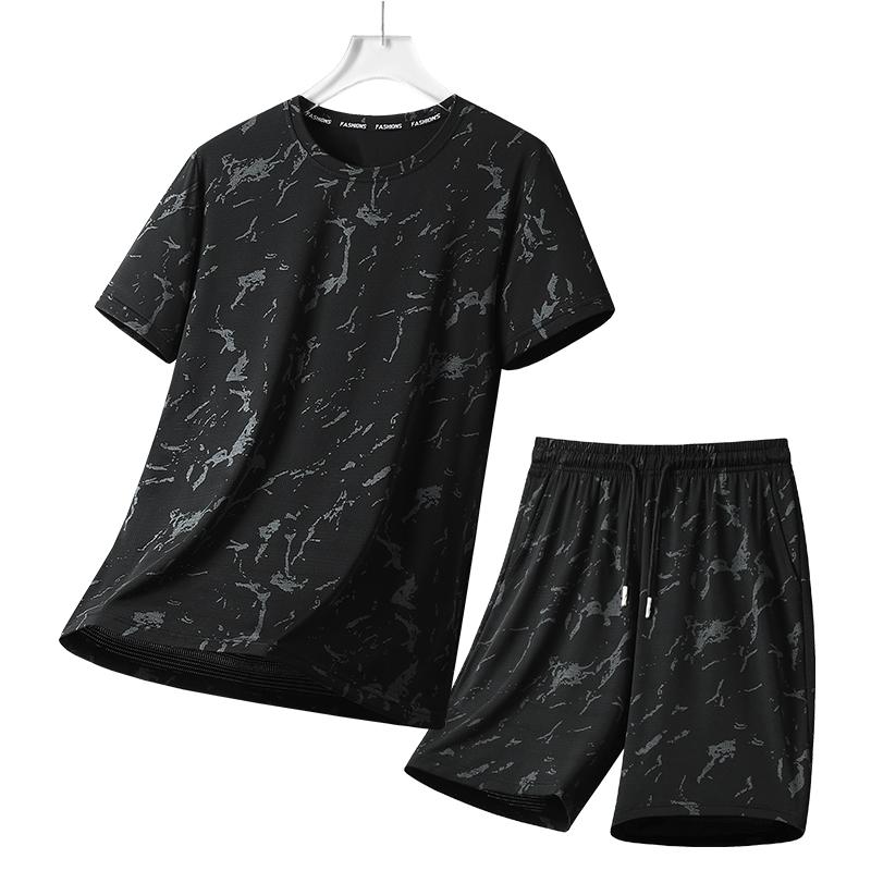 

Ice Silk Sports Suit Men s Outdoor Suit Men s Loose Quick Drying Short Suit Men s Running Fitness Suit Quick Drying Two-piece Set M чорний