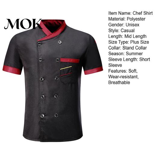Chef Uniform Shirt Double-breasted Patch Pocket Stand Collar Buttons Short Sleeves Cook Kitchen Cooking Restaurant Unisex Plus Size Garment