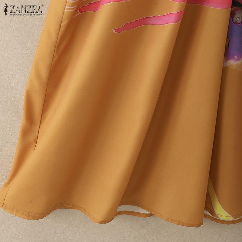 ZANZEA Women Turn Down Collar Loose Casual Long Sleeve Print Shirt Dress