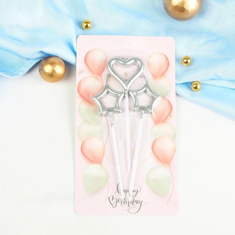 Star Heart Birthday Sparkler Candle Romantic Cake Decoration Birthday Cake Topper for Party Wedding Valentines Day Supplies Tool