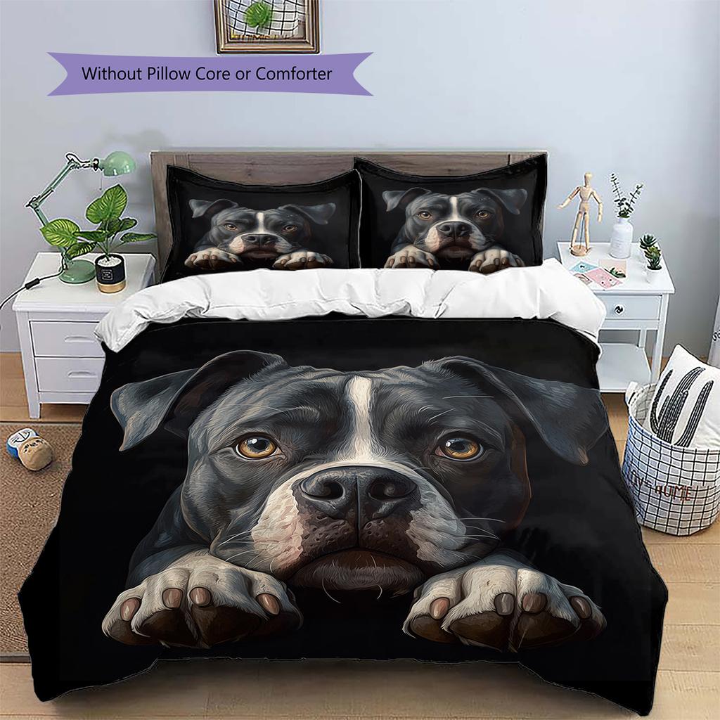 Black Pitbull Pattern Bedding Home Decoration Birthday Gift (1 * duvet cover + 2 * pillowcase, without core)