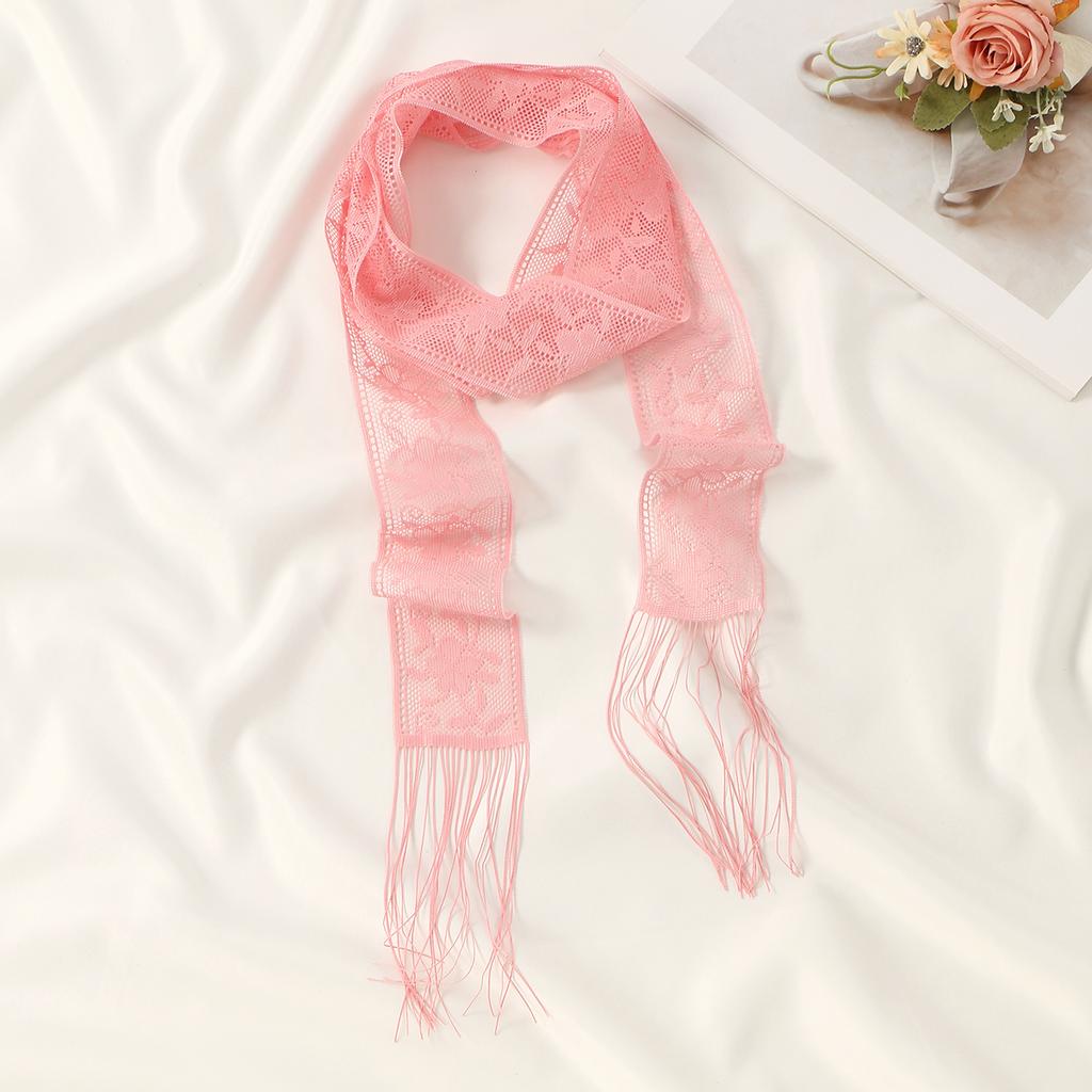Lace Floral Tassel Neck Scarves Embroidered Skinny Neckerchief Multifunctional Headscarf Sweet Headbands Colorful Hair Scarf