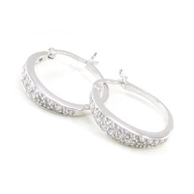 [E9232] - White 'Cristal Plénitude' Silver Hoop Earrings