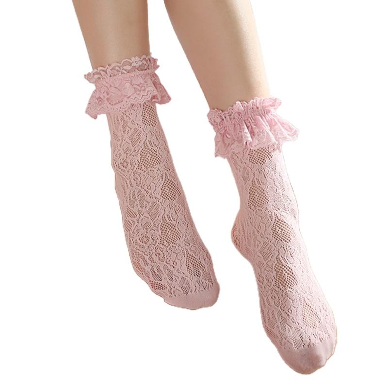 Girl Lace Mesh Socks Ankle Socks Women Fishnet Stockings Ruffle Ankle Socks for Lady Female Hollow Lolita Socks