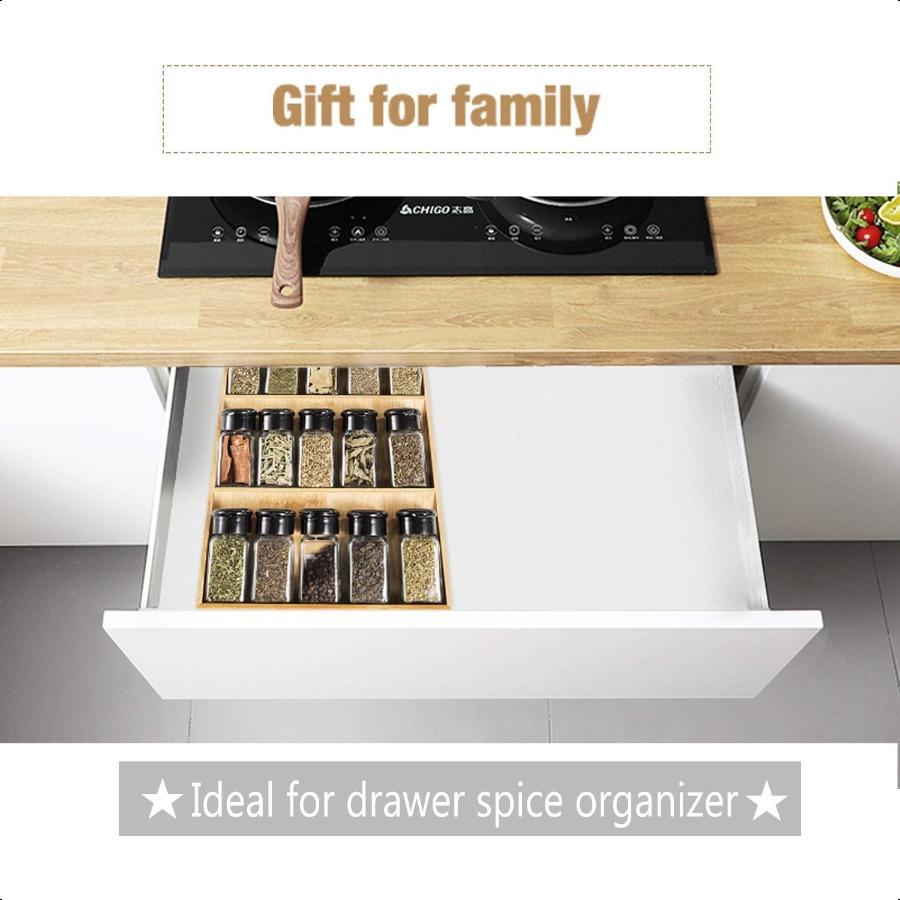 3Tier Bamboo Drawer Spice Rack Wooden Kitchen Cabinet Spice Organizer Spice Jar Holder Medicine Health Care Vitamin Bottles Sto