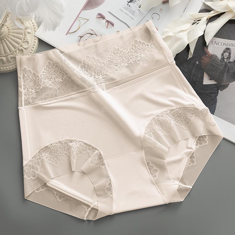 

Female Summer Ultra Thin High Waist Abdominal Not Roll Edge Breathable Ice Silk Cool Feeling Without Trace Triangle Briefs XL тілесний