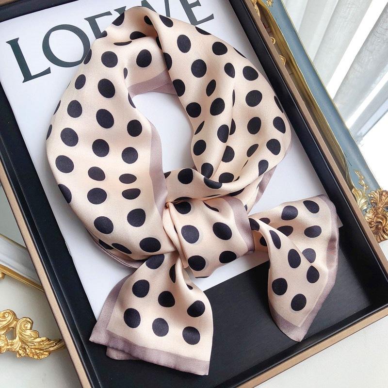 Beige Silk Silk Scarf, Streamer, Foreign Style Spring And Summer Mulberry Silk, Small Long Polka Dot, Small Scarf, Headband.