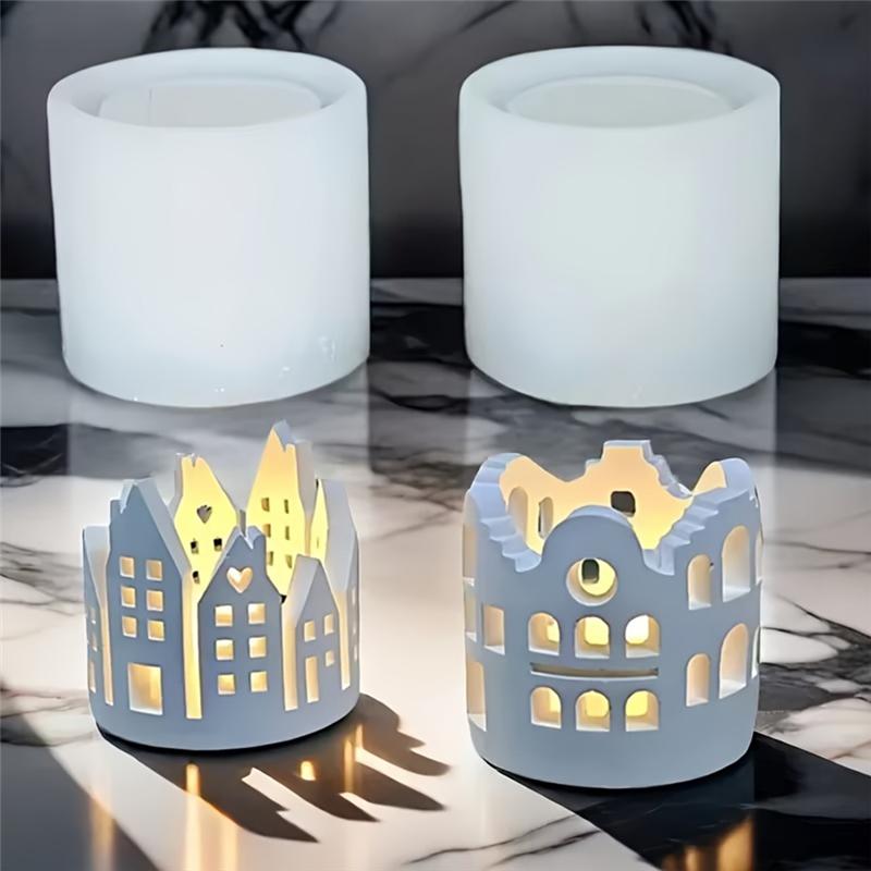 M-Modern-DIY Hollow House Candle Holder Silicone Mold Candle Holder Castle House Plaster Candle Lamp Atmosphere Decoration Mold
