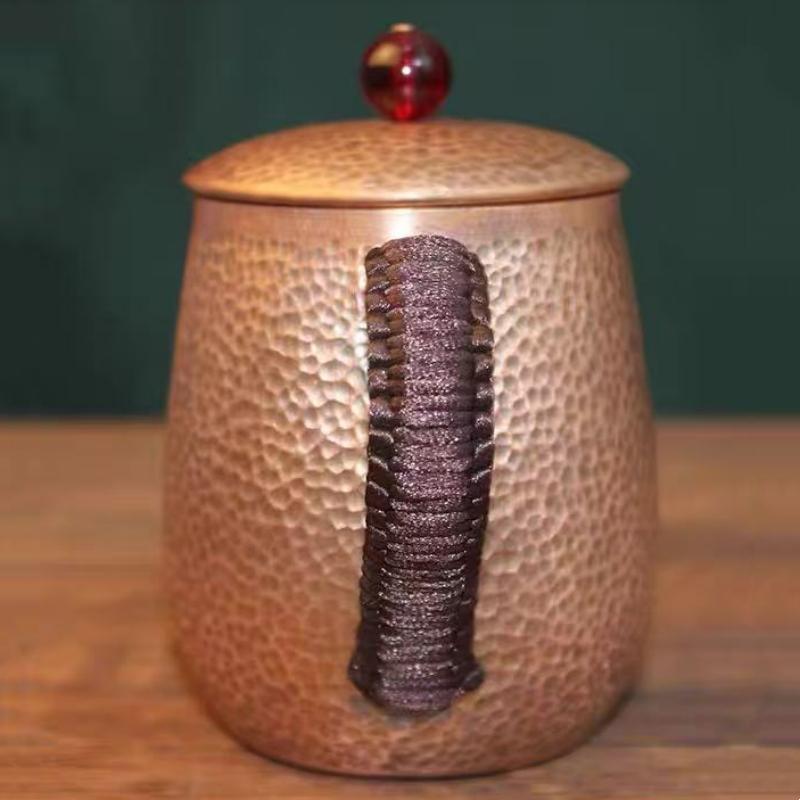 Vintage Pure Copper Cup,Coffee Mug Engraving Hammer Texture Woven Handle 500 ml Moscow Mule Tumbler Mug,Tea Water Cup Tableware