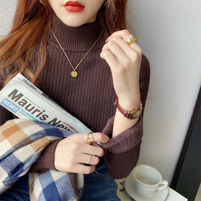 Women's Fleece-Lined Thick Sweater for Autumn/Winter, Half-High Collar Plush Base Layer, High-Grade Warm Top.