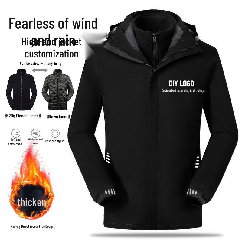 Windproof Outdoor Sports Jacket: Three-in-One, Fleece-Lined, Waterproof, Thickened Work Uniform
