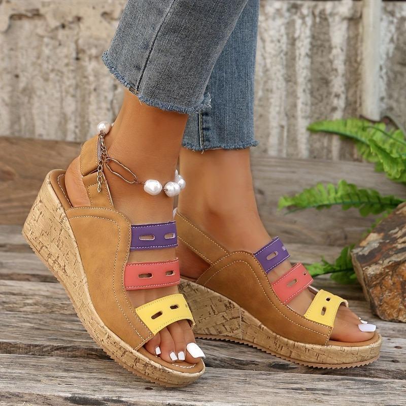 Women's Color Block Platform Wedge Sandals Women's New Summer Sandals Casual Shoes