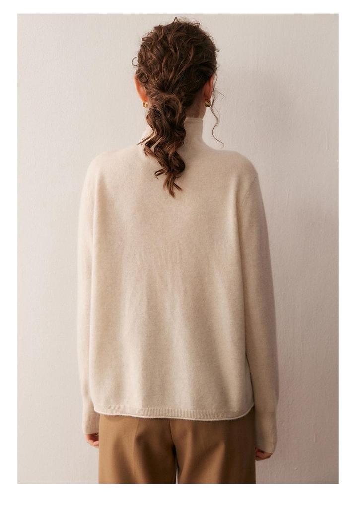 2025 Women's Cashmere Wool High Neck Multi-Button Sweater - Autumn Winter Solid Design