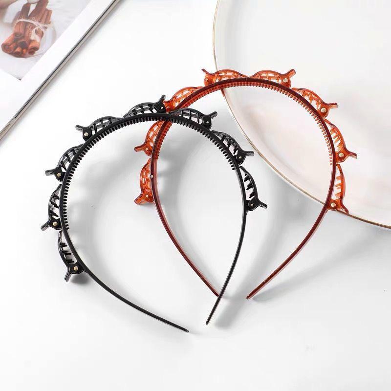 Woven Headband with Small Clips for Bangs - Multi-layer Hollow Braid Hairband