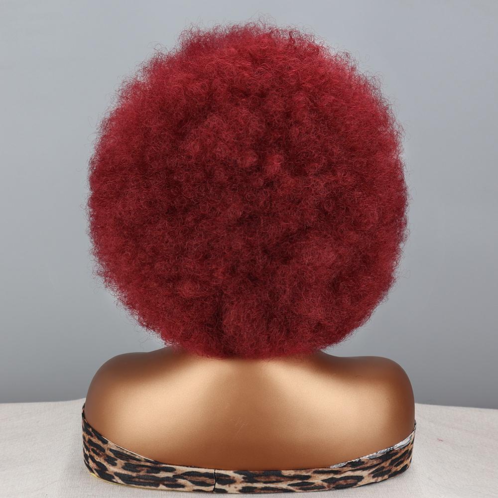 MERISIHAIR Parrucca Afro Donna Corta Crespa Ricciola Rosso Vino Fibra Sintetica Naturale Ricciola Indossabile Quotidiano Cosplay Soffice Parrucca Ricciola