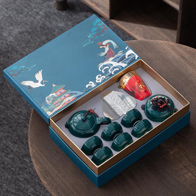 Retro Guochaofeng Kung Fu Ceramic Tea Set Gift Box Company Opens with Gifts To Give Customers Thank You Gifts