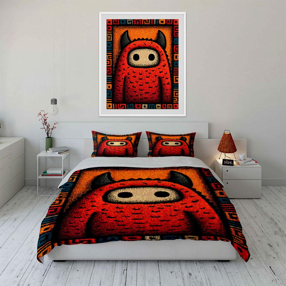 Red monster illustration art Print Bedding Set 1 Duvet Cover 2 Pillowcases for Adult and Children Luxury Gift Full Size