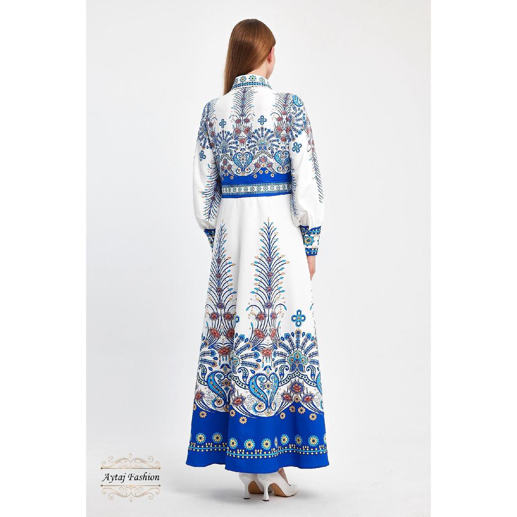 Floral Hijab Dress, Original Style, Cuffed Sleeves