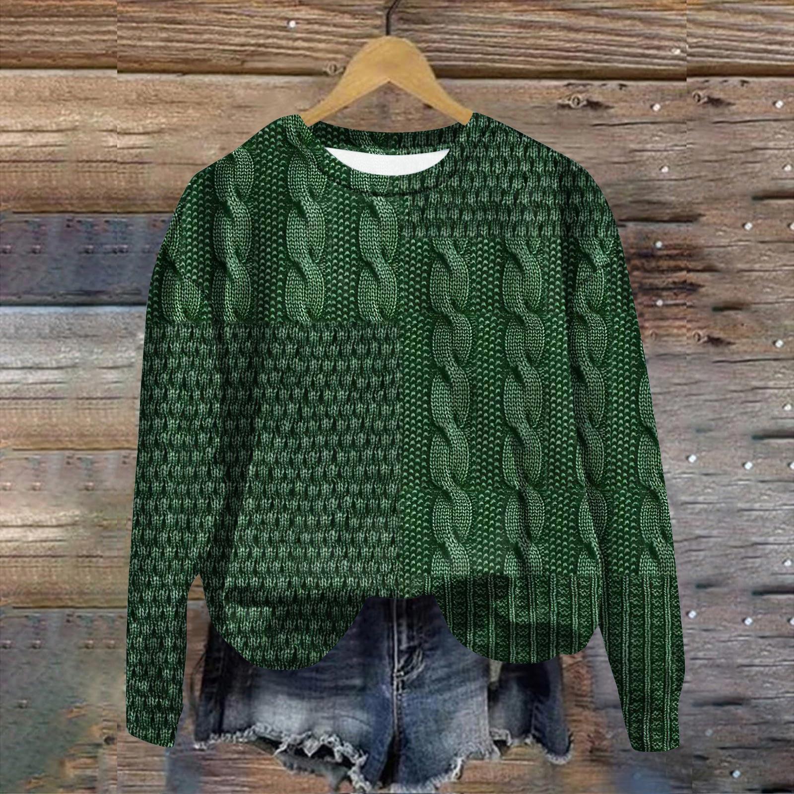 Женская мода ChristmasPrinted с длинным рукавом свободный круглый вырез толстовка Топ L — фото 5