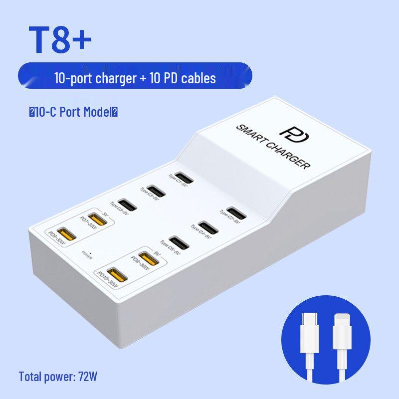 72W Inteligentna Listwa Ładowarki USB z Wieloma Portami do Szybkiego Ładowania Telefonów Android, Apple, Type-C