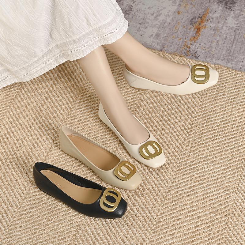 Women's Square Toe Soft Leather Flats - Spring 2025 Professional Work Shoes with Flat Heels, Genuine Leather
