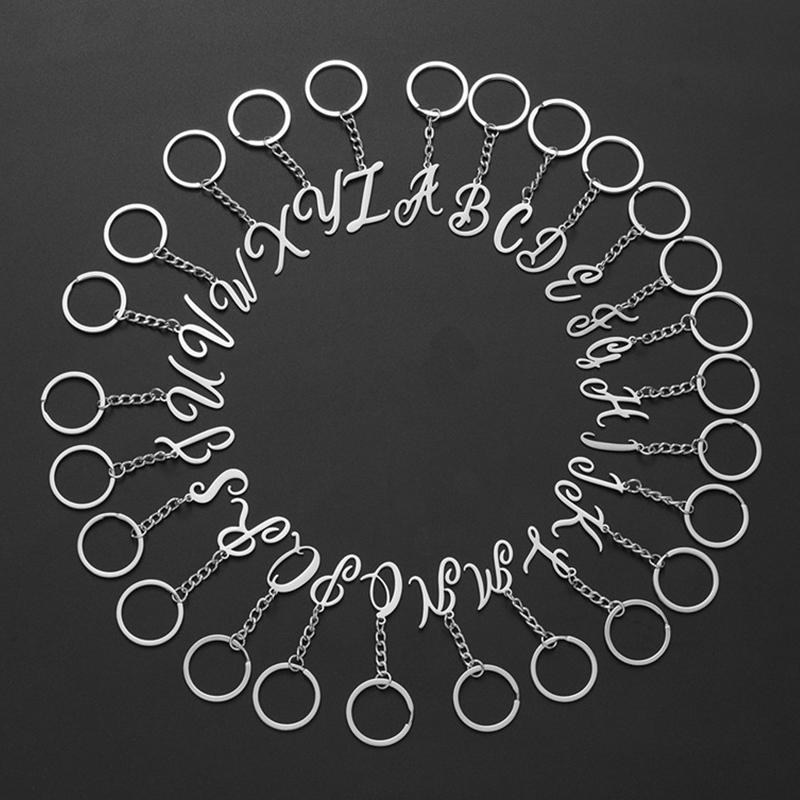 Fashion DIY A-Z Initials Metal Keychains Holder Pendent Key Chain Women Car Key Ring Simple Letter Name Keyrings Party Gift