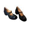 Sheepskin Version~ British Versatile Thick-soled Round-headed Small Leather Shoes for Women's Retro Shallow Mouth One-word Buckle Thick-heeled
