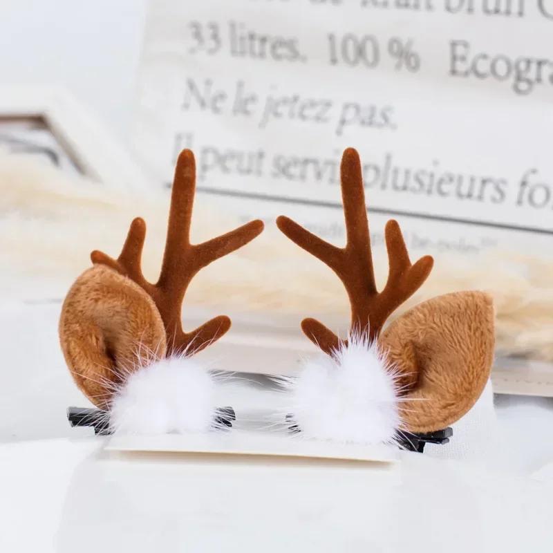 2pcs Christmas Hairpin Cute Antler Deer Ear Hair Clips Santa Claus Snowman Barrettes for Girls Headwear Women Hair Accessories