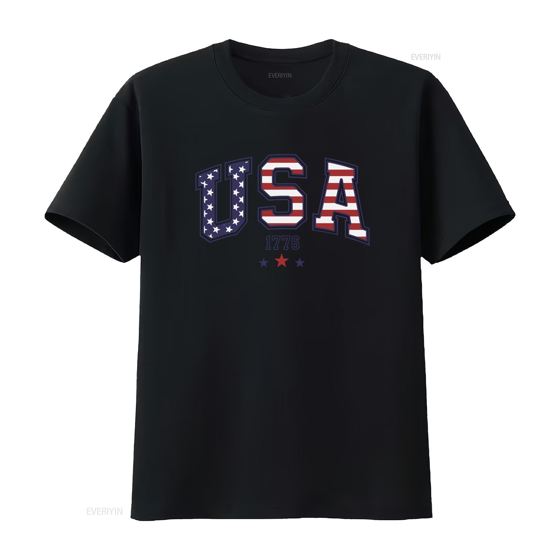 

USA 1776 T shirt with Stars and Stripes Patriotic American vintage Washed streetwear Breathable Casual Stylish homme Slightly 4XL