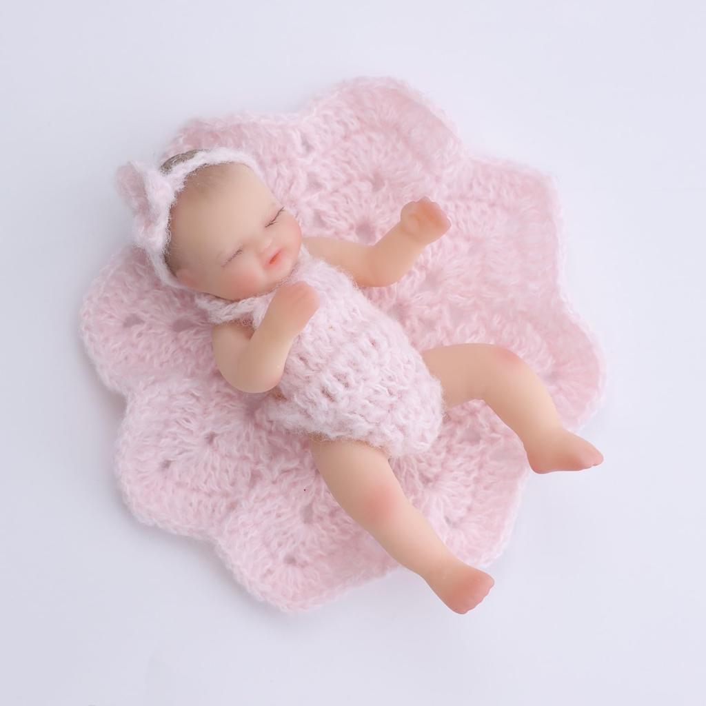 Cloveray 5-inch (12cm) Reborn Doll, Silicone, Full Body, Realistic Baby Doll, for Collection, Gift & Art (Pink)