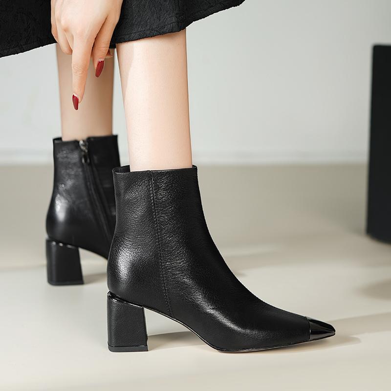 Fashion 2025 NEW Autumn/Winter Women Boots Genuine Leather Women Shoes Square Toe high Heel Casual Short Boots Modern Boots